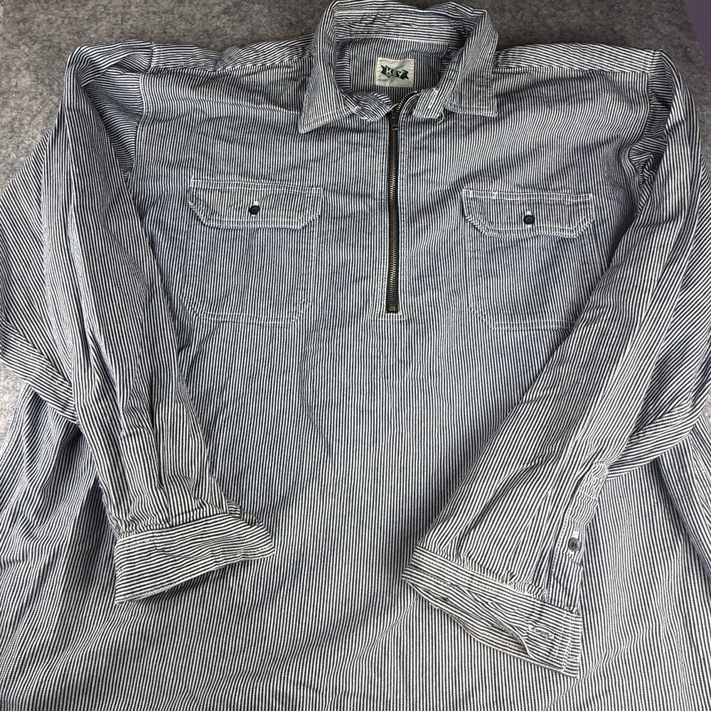Vintage Key Imperial Shirt Mens 3XLT‎  1/2 Zip Hickory Stripe Railroad Workwear